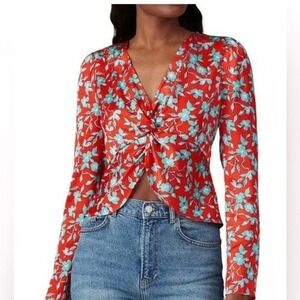 Love Whit Twist Front Floral Crop Top Long‎ Sleeve XS